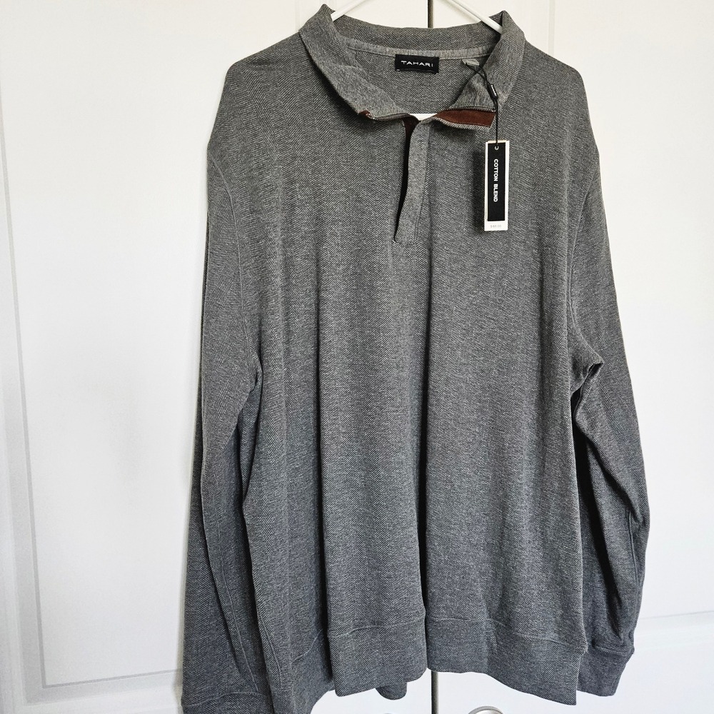 Tahari Longsleeve Zipper Collar Shirt Mens Sz XL - Heather Grey NEW